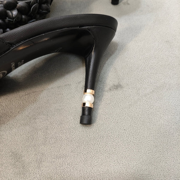 mule sandal 80 black calfskin flower