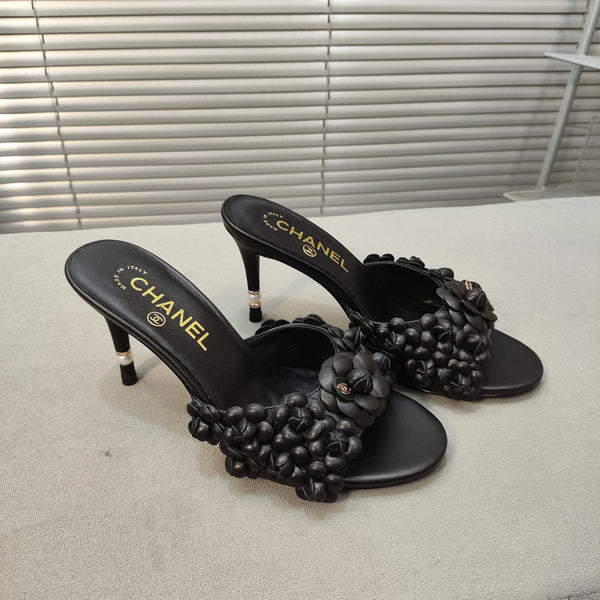 mule sandal 80 black calfskin flower