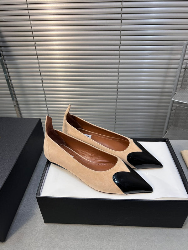 ALAIA PUMP 1 CM IN BEIGE SUEDE MIX BLACK CALFSKIN