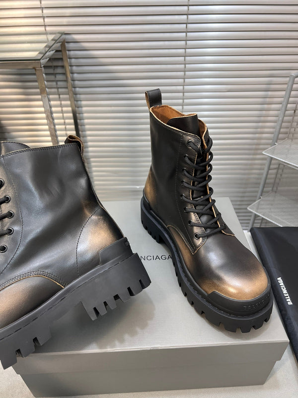 CHUNKY BOOTS IN BLACK MIX BRONZE SMOOTH CALFSKIN
