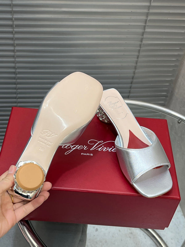 Viv Diamond Sole Mules Silver Cowhide 267687