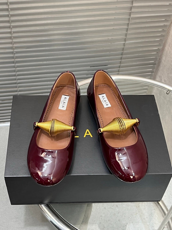 Alaia 25 Jewel Patent Leather Ballet Flats Ruby Red Lambskin 300013