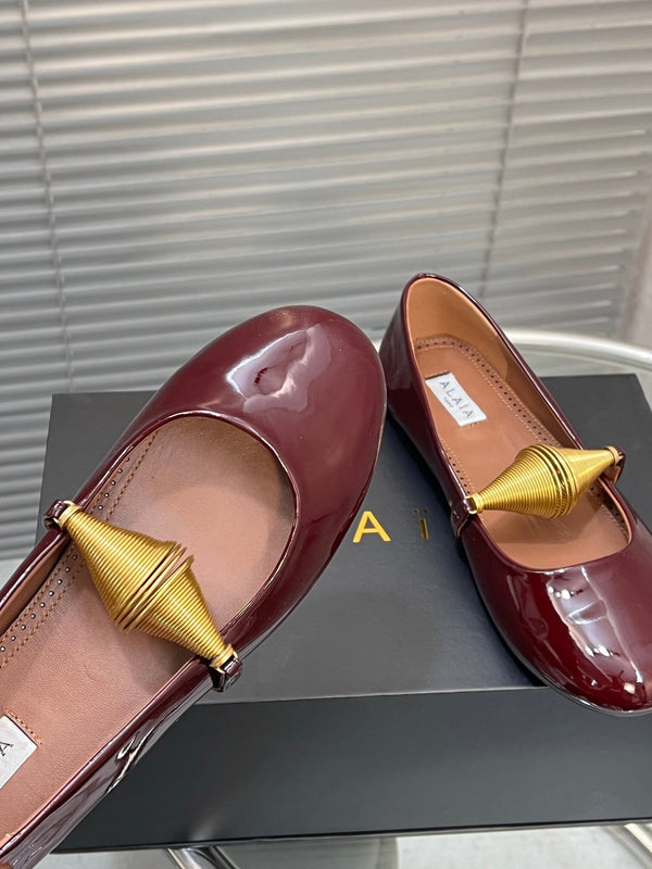 Alaia 25 Jewel Patent Leather Ballet Flats Ruby Red Lambskin 300013