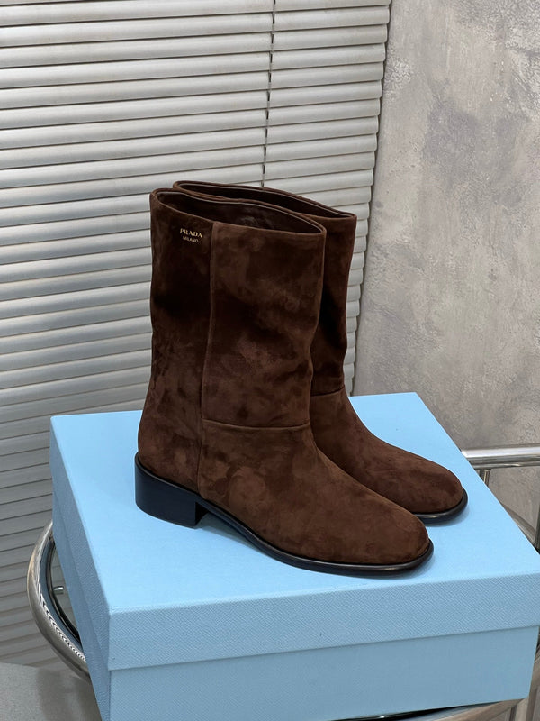 Prada 25 Boot Brown Suede Sheepskin 499844