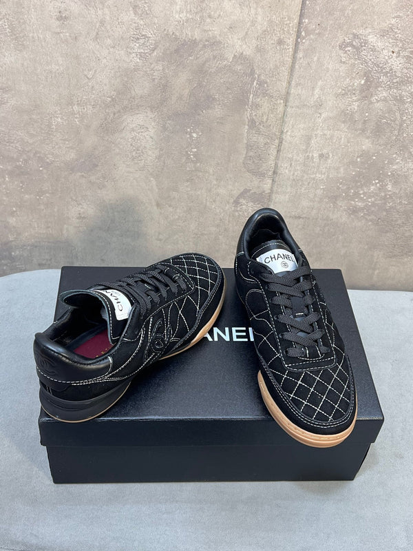 Chanel 26s Sneakers In Black Suede Quilted Cc Logo