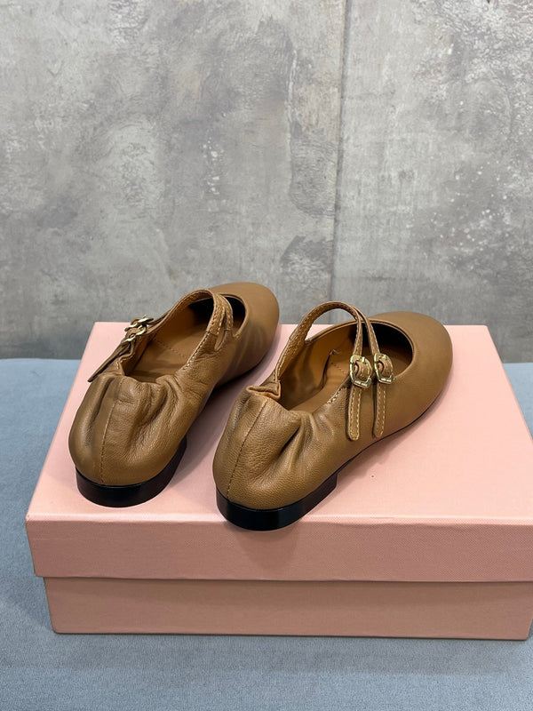 Miu 26s Ruches Ballerinas Brown Nappa Leather 682644