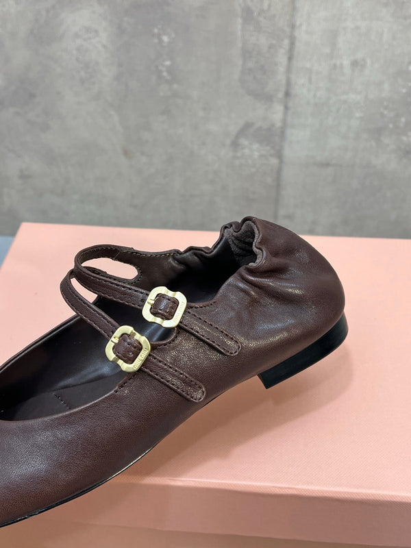 Miu 26s Ruches Ballerinas Chocolate Nappa Leather 682645