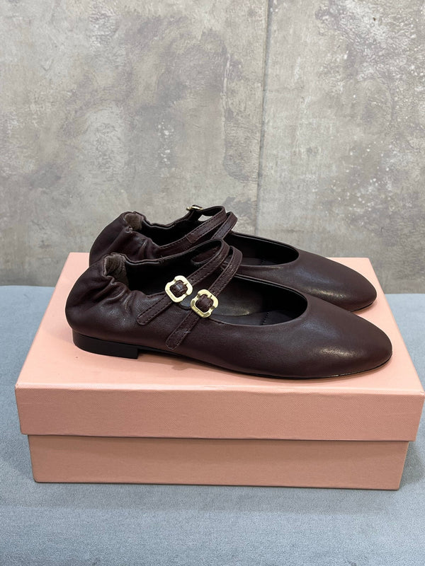 Miu 26s Ruches Ballerinas Chocolate Nappa Leather 682645
