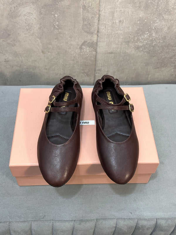 Miu 26s Ruches Ballerinas Chocolate Nappa Leather 682645