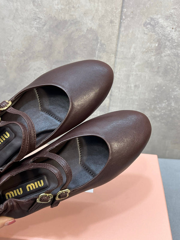 Miu 26s Ruches Ballerinas Chocolate Nappa Leather 682645