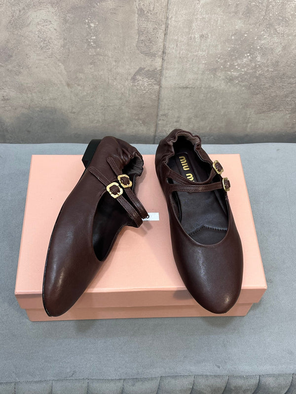 Miu 26s Ruches Ballerinas Chocolate Nappa Leather 682645