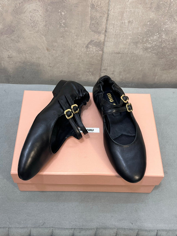 Miu 26s Ruches Ballerinas Black Nappa Leather 682646