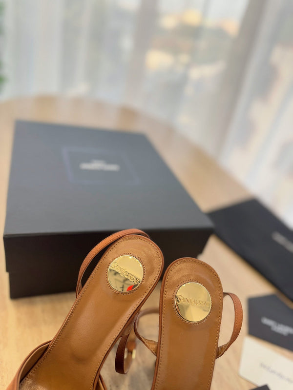 LA SCANDALE HIGH 14 CM PLATFORM SANDALS IN BRONZE BROWN SATIN CREPE