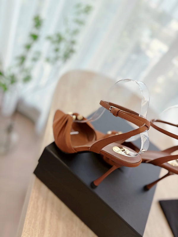 LOLA SANDAL 10 CM IN BRONZE BROWN VISCOSE AND SILK