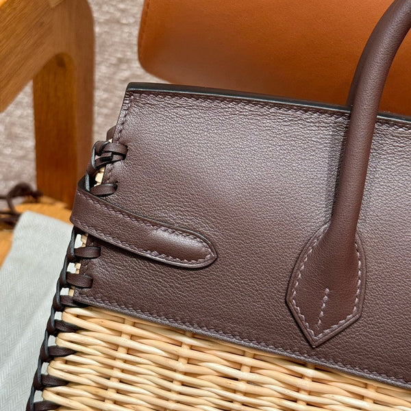 HM BIRKIN 25 CM PICNIC CHOCOLATE BAMBOO AND RATTAN
