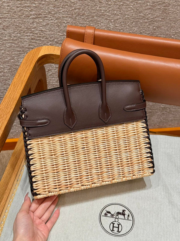 HM BIRKIN 25 CM PICNIC CHOCOLATE BAMBOO AND RATTAN