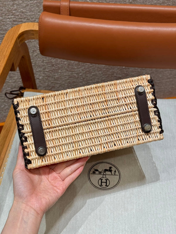 HM BIRKIN 25 CM PICNIC CHOCOLATE BAMBOO AND RATTAN