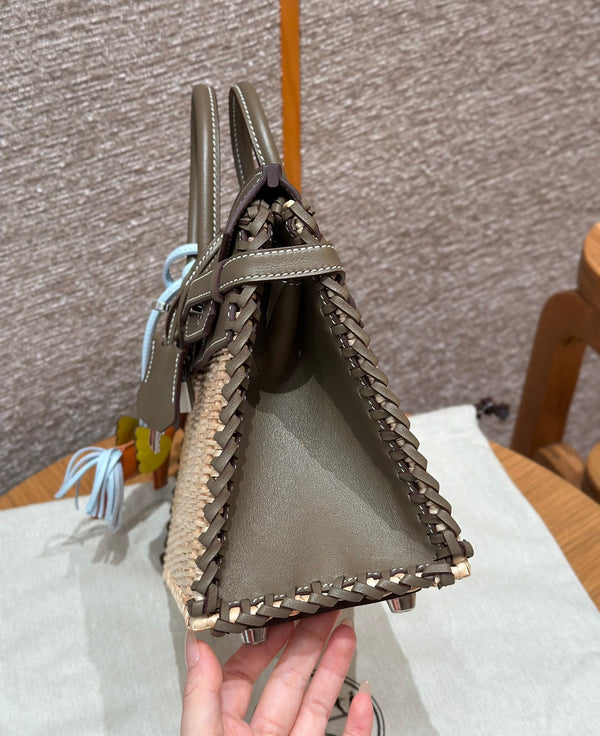 HM BIRKIN 25 CM PICNIC OLIVE BAMBOO AND RATTAN