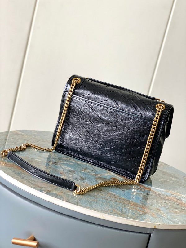 Niki Baby Shoulder Bag 28cm Black Glossy Leather GHW 286044