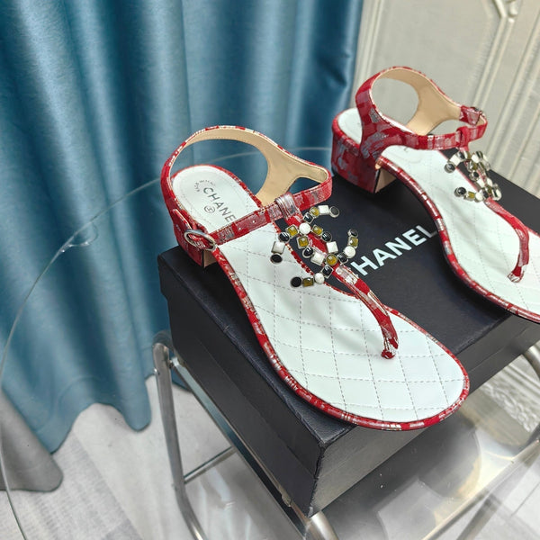 sandalo infradito cc 40 pelle di vitello rossa bianca