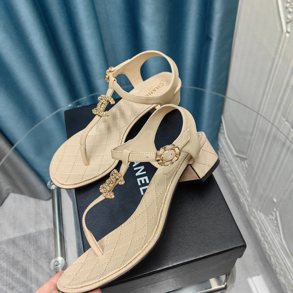 sandalo infradito cc 40 in pelle di vitello beige