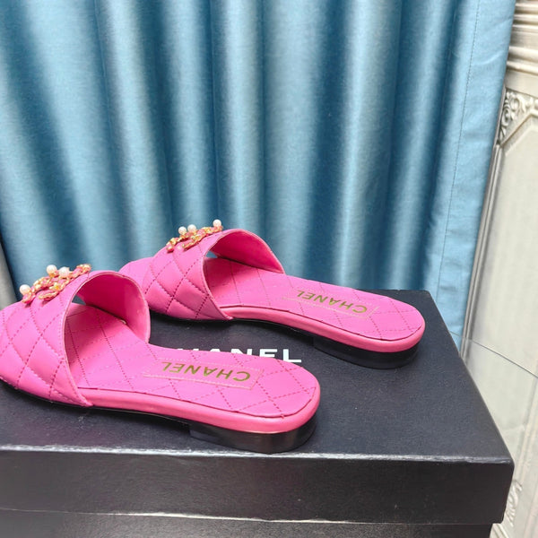 mule sandal quilted dark pink calfskin mop