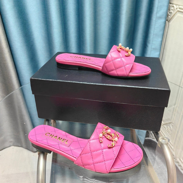 mule sandal quilted dark pink calfskin mop