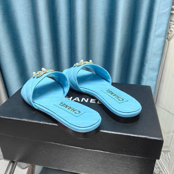 sandalo mulo trapuntato in vitello color turchese mop