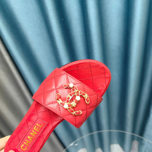 sandalo mulo trapuntato in pelle di vitello rossa mop