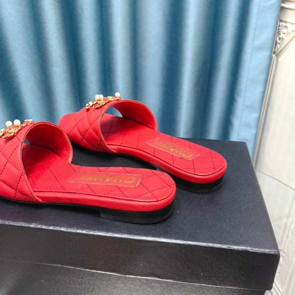 sandalo mulo trapuntato in pelle di vitello rossa mop