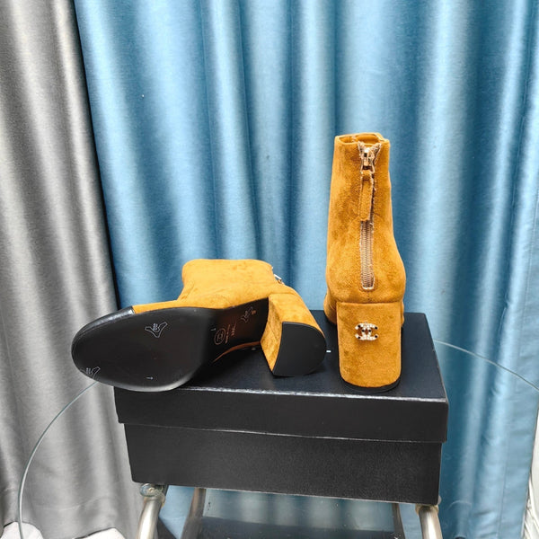 CC Ankle Boots 70mm Yellow Orange Suede