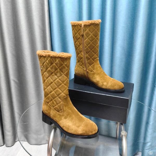 CC Short Boots Yellow Brown Suede Lining Wool And Lambskin