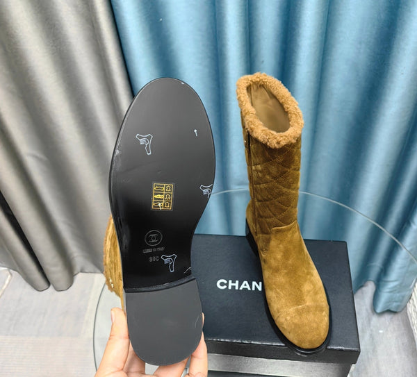 CC Short Boots Yellow Brown Suede Lining Wool And Lambskin