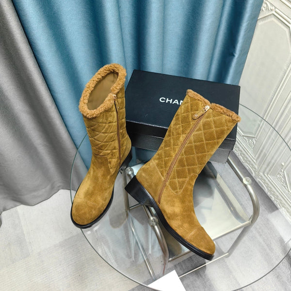 CC Short Boots Yellow Brown Suede Lining Wool And Lambskin