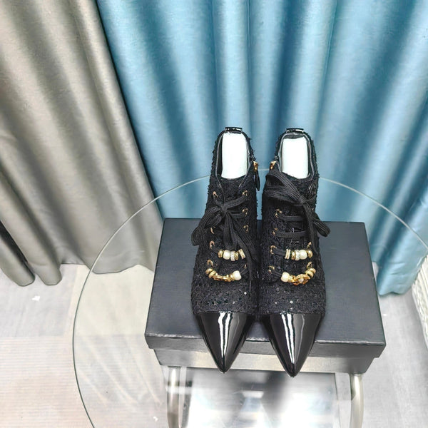 CC Ankle Boots Black Tweed Fabric And Lambskin