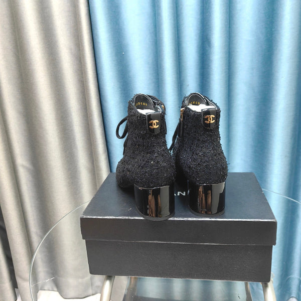 CC Ankle Boots Black Tweed Fabric And Lambskin
