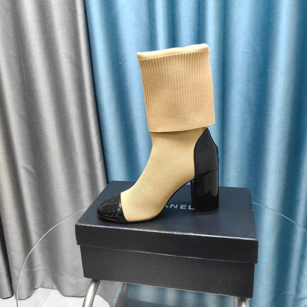 CC Short Boots 80mm Beige Wool Fabric And Lambskin