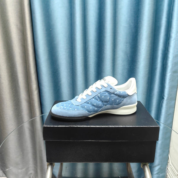 CC Sneaker Blu Tessuto Denim Trapuntato e Pelle Scamosciata