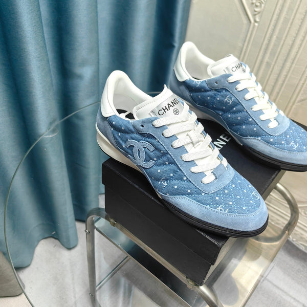 CC Sneaker Blu Tessuto Denim Trapuntato e Pelle Scamosciata