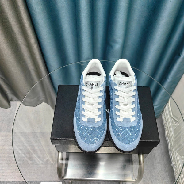 CC Sneaker Blu Tessuto Denim Trapuntato e Pelle Scamosciata