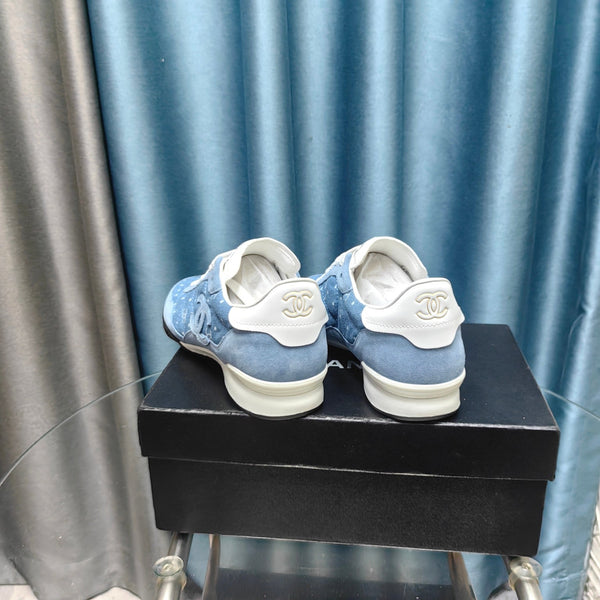 CC Sneaker Blu Tessuto Denim Trapuntato e Pelle Scamosciata