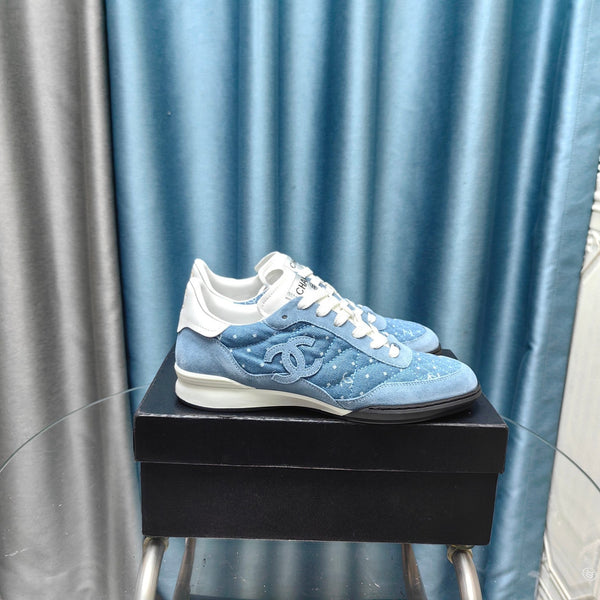 CC Sneaker Blu Tessuto Denim Trapuntato e Pelle Scamosciata