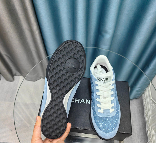 CC Sneaker Blu Tessuto Denim Trapuntato e Pelle Scamosciata