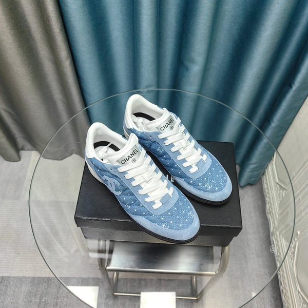CC Sneaker Blu Tessuto Denim Trapuntato e Pelle Scamosciata