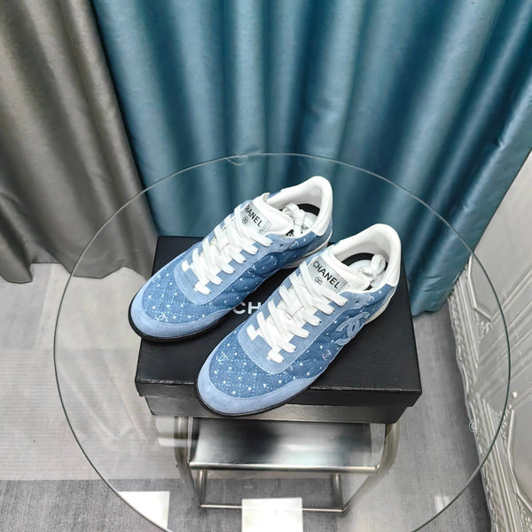 CC Sneaker Blu Tessuto Denim Trapuntato e Pelle Scamosciata