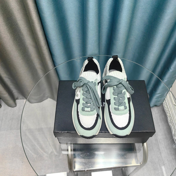 CC Sneaker White Light Jade Green Suede And Polyester Mesh Fabric