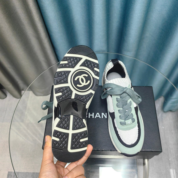 CC Sneaker White Light Jade Green Suede And Polyester Mesh Fabric