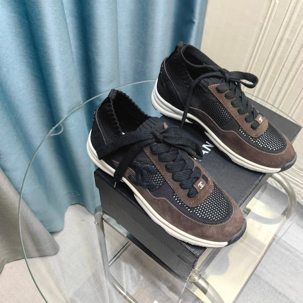 CC Sneaker Marrone Nero Pelle Scamosciata e Tessuto a Rete in Poliestere