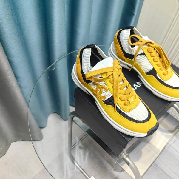 CC Sneaker Yellow White Suede And Polyester Mesh Fabric