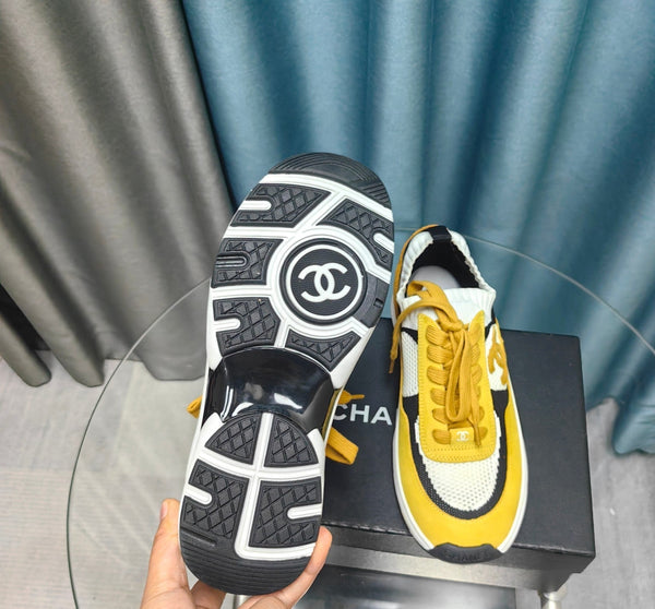 CC Sneaker Yellow White Suede And Polyester Mesh Fabric